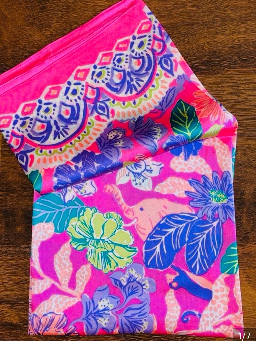 Lilly Pulitzer Pink Floral & Tropical Print Silk Scarf